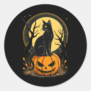 Pegatina Redonda Gato de Halloween Fomnio Fall Trompecabezas Gato
