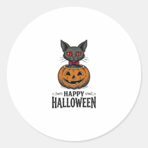 Pegatina Redonda Gato de Halloween Lindo Calabaza Vintage Espeluzna