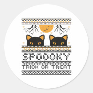 Pegatina Redonda Gato De Halloween Ojos Tonto O Trata A La Gr De Mo