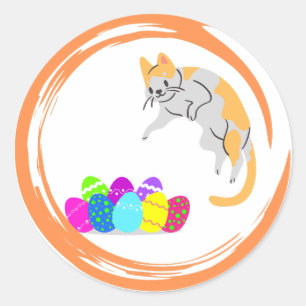 Pegatina Redonda Gato de Huevo de Pascua