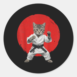 Pegatina Redonda Gato de Karate Cinturón Negro Divertido Artes Marc