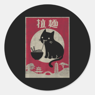 Pegatina Redonda Gato de Kawaii Ramen Chicas de comida japonesa Ani