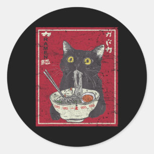 Pegatina Redonda Gato de Kawaii Ramen Comida japonesa Divertida Chi