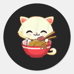 Pegatina Redonda Gato de Kawaii Ramen Comida japonesa Divertida Chi