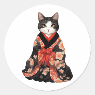 Pegatina Redonda Gato de Kimono