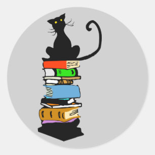 Pegatina Redonda Gato de la biblioteca
