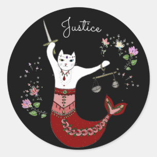 Pegatina Redonda Gato de la sirena de señora Justice