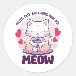 Pegatina Redonda Gato de meditación - Gato Kawaii