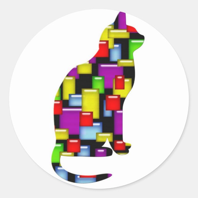 Pegatina Redonda gato de mosaico (Anverso)