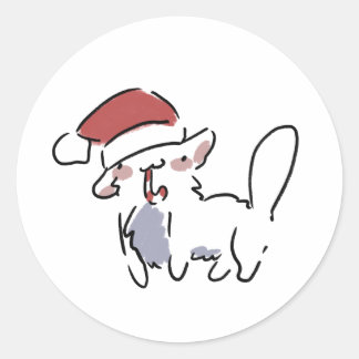 Pegatina Redonda Gato de Navidad