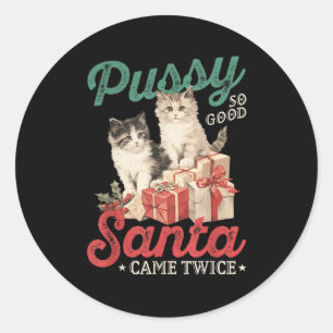Pegatina Redonda Gato de Navidad subido de tono gráfico divertido b