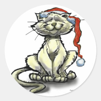 Pegatina Redonda Gato de navidades