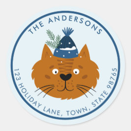 Pegatina Redonda Gato de Navidades cortos en Personalizable Gorra d