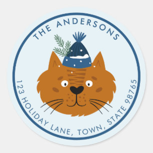 Pegatina Redonda Gato de Navidades cortos en Personalizable Gorra d
