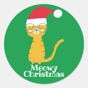 Pegatina Redonda Gato de Navidades divertidos