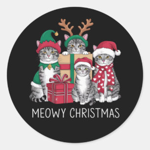 Pegatina Redonda Gato de Navidades Meowy Xmas Graciosos Gatos Amant