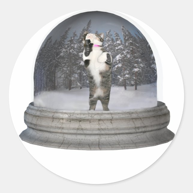 Pegatina Redonda Gato de nieve (Anverso)