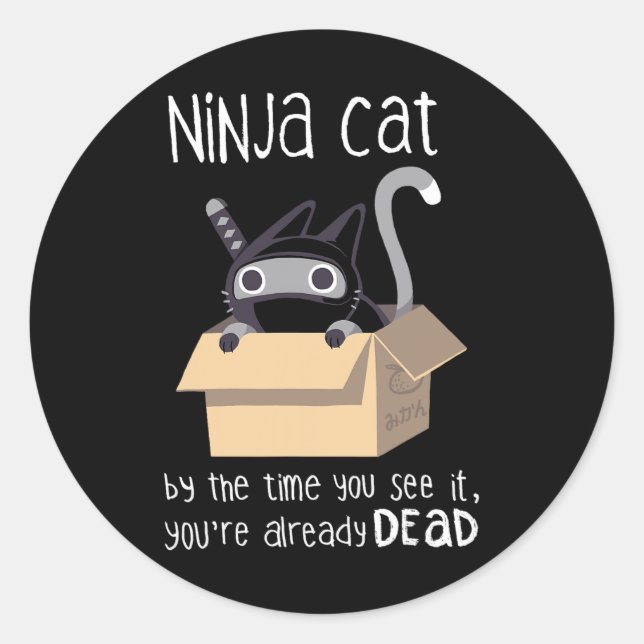 Pegatina Redonda Gato de Ninja (Anverso)