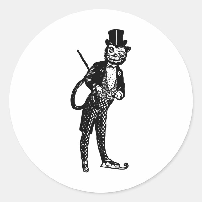 Pegatina Redonda Gato de ópera sofisticada de época (Anverso)