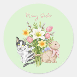 Pegatina Redonda Gato de Pascua adorable Meowy