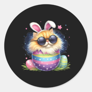 Pegatina Redonda Gato de Pascua con orejas de conejo día de Pascua 