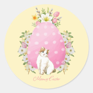 Pegatina Redonda Gato de Pascua Floral Amarillo Adorable