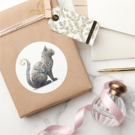 Pegatina Redonda Gato de perfil de Paisley