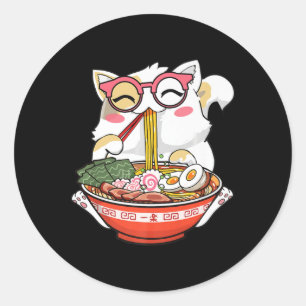 Pegatina Redonda Gato de Ramen Kawaii Anime Funcionario japonés de 