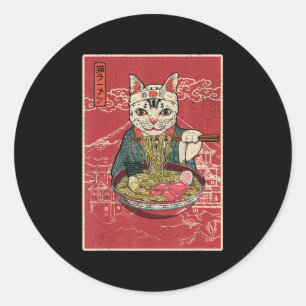 Pegatina Redonda Gato de Ramen Kawaii Anime Funcionario japonés de