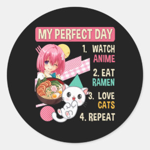 Pegatina Redonda Gato de Ramen Kawaii Anime Funcionario japonés de 