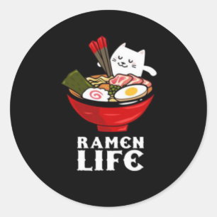 Pegatina Redonda Gato de Ramen Life come en algodón de poli unisex