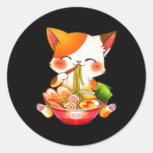Pegatina Redonda Gato de Ramen Neko Anime Kawaii Regalo de comida j