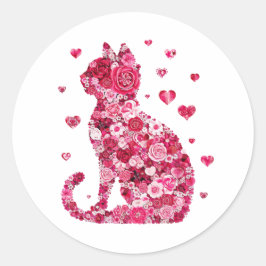 Pegatina Redonda Gato de Rosas