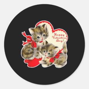 Pegatina Redonda Gato de San Valentín Antiguo Gato Gatito Retro Val