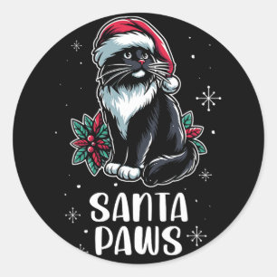 Pegatina Redonda Gato de Santa Cruz de Tuxedo con Navidades de Sant