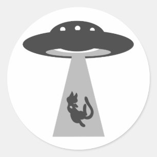 Pegatina Redonda Gato de secuestros de OVNI - Elija color de fondo