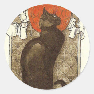 Pegatina Redonda Gato de Steinlein - Art Nouveau