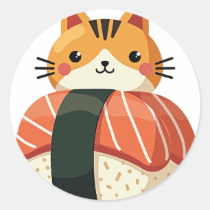 Pegatina Redonda Gato de Sushi