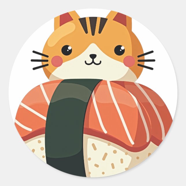 Pegatina Redonda Gato de Sushi (Anverso)