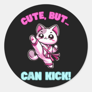 Pegatina Redonda Gato de Taekwondo Lindo Pero Puede Patear Chicas D