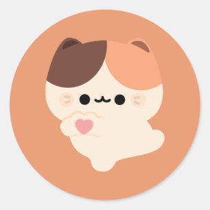 Pegatina Redonda Gato de Tortie de amor lindo