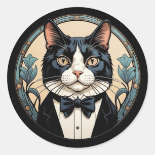 Pegatina Redonda Gato de traje apuesto