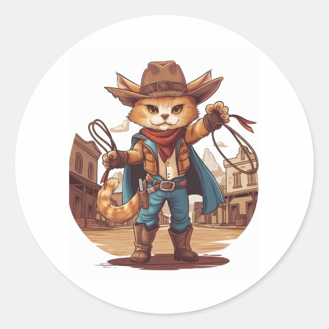 Pegatina Redonda Gato de vaca (Anverso)