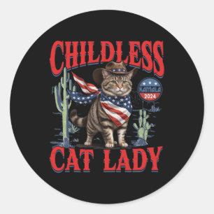 Pegatina Redonda Gato De Vaquero Gato Gente Sin Hijos Dama De Gato