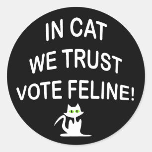 Pegatina Redonda Gato de votación con texto blanco