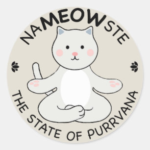 Pegatina Redonda Gato de yoga - Namaste