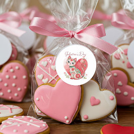 Pegatina Redonda Gato del Día de las Galentinas