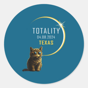 Pegatina Redonda Gato del eclipse solar total de Texas