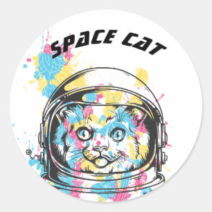 Pegatina Redonda Gato del espacio