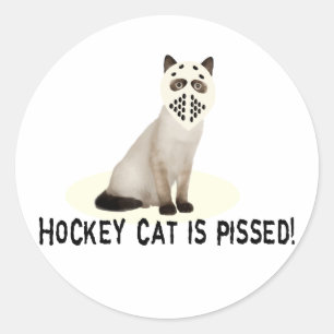 Pegatina Redonda Gato del hockey Pissed